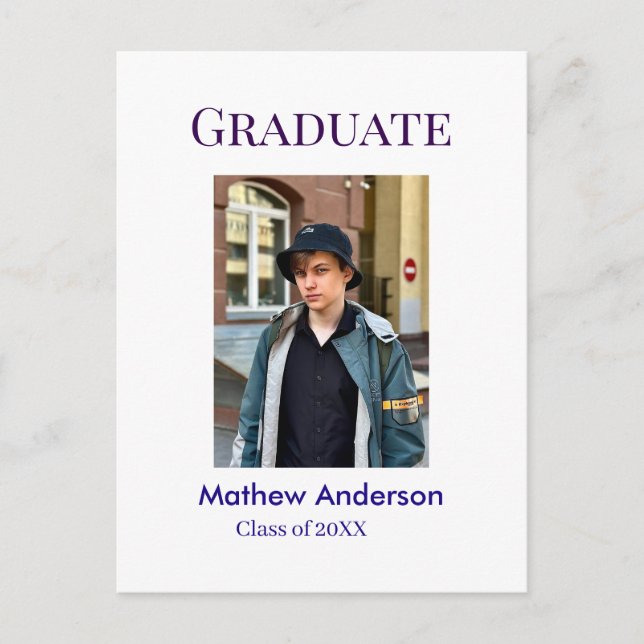 Postal Graduation photo name class of 20XX blue simple bo (Anverso)