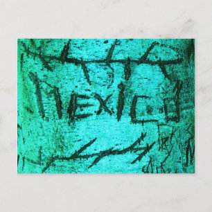 Postal Graffiti de árbol tallado de color turquesa "Méxic