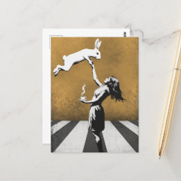 Postal graffiti de arte urbano Tea con el conejo