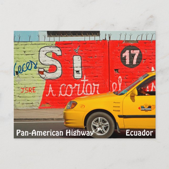 Postal Graffiti y taxi amarillo, Ecuador (Anverso)