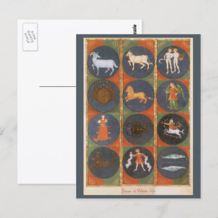 Postal Gráfica celestial vintage, azodiaca astrológica, 1