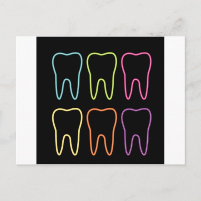 Postal Gráfica de dientes de neón para dentista (Anverso)