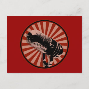 Postal Gráfica de micrófono retro en rojo