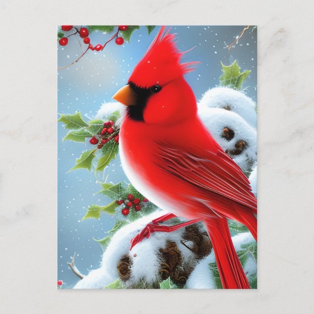 Postal Gráfica de pájaro cardenal Snowy (Anverso)
