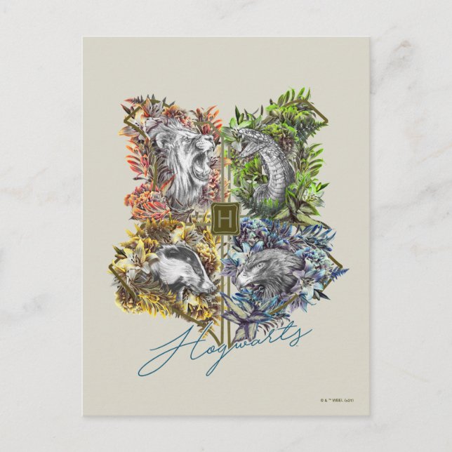 Postal Gráfica floral de la insignia HOGWARTS™ (Anverso)
