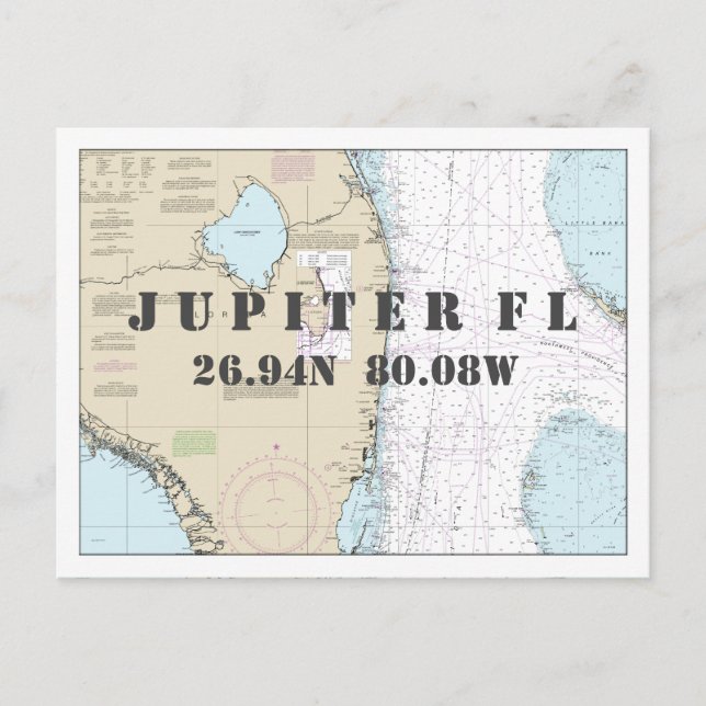 Postal Gráfica náutica del sur de Florida Longitud de lat (Anverso)