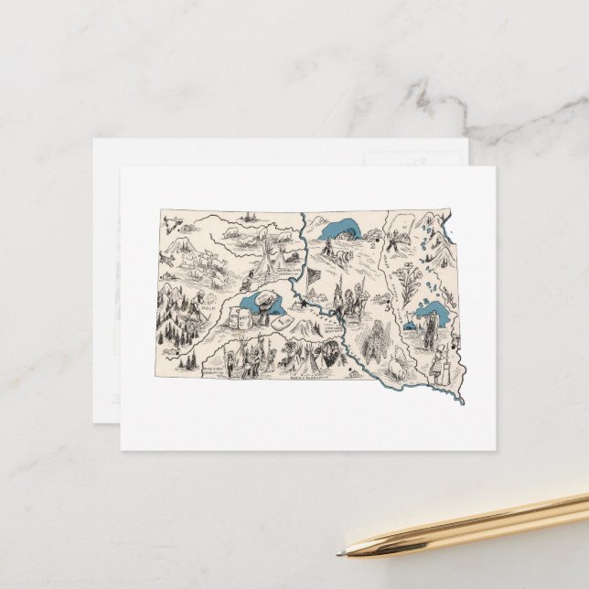 Postal Gráfico antiguo del mapa de imagen de la vieja Dak (Anverso/Reverso In Situ)