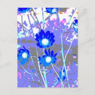 Postal Gráfico azul y blanco de la foto floral invertida