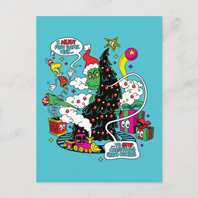 Postal Gráfico colorido de Navidad del Grinch (Anverso)