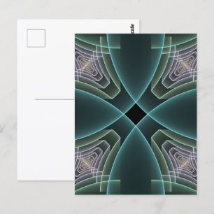 Postal Gráfico de arte fractal geométrico Verde azulado m