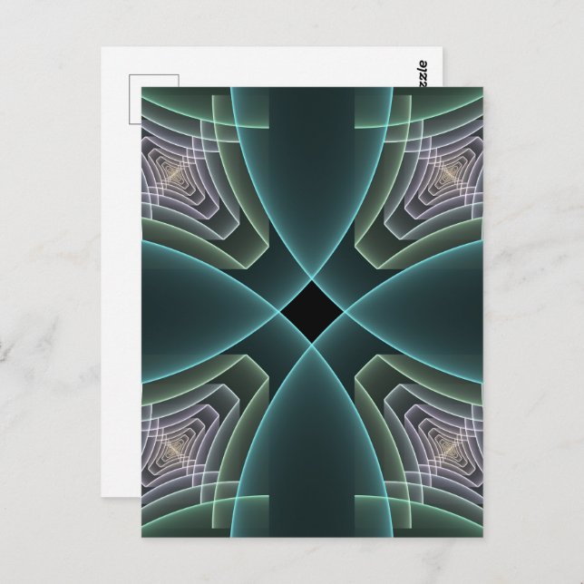 Postal Gráfico de arte fractal geométrico Verde azulado m (Anverso / Reverso)