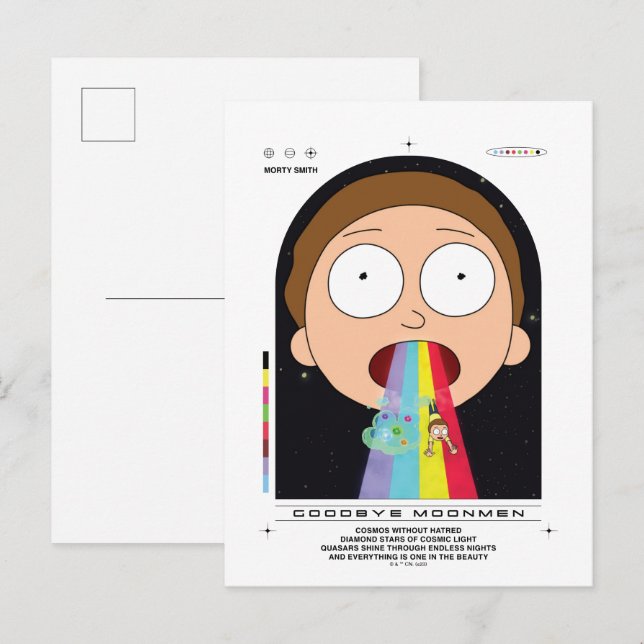 Postal Gráfico de citas de Morty Goodbye Moonmen (Anverso / Reverso)