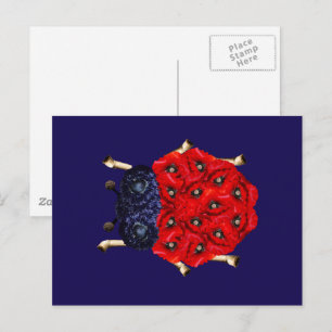 Postal Gráfico de Escarabajo de Flor de Amapola Roja