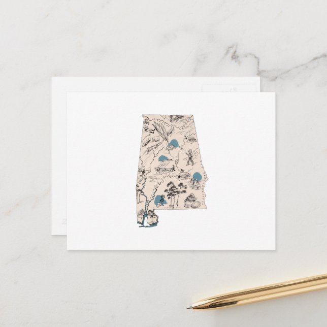 Postal Gráfico de estado antiguo del mapa de imagen de Al (Anverso/Reverso In Situ)