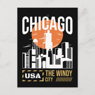 Postal Gráfico de la silueta de Chicago EE. UU. Diseño