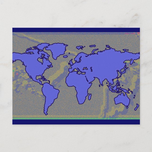 Postal gráfico de mapa del mundo azul (Anverso)