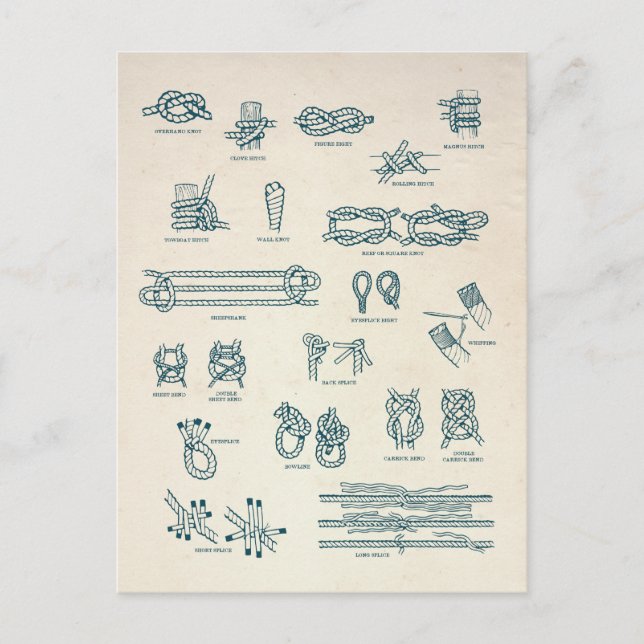 Postal Gráfico de nudos y empalme náuticos (Anverso)