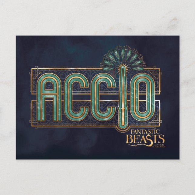 Postal Gráfico de ortografía Jade Art Deco ACCIO™ (Anverso)