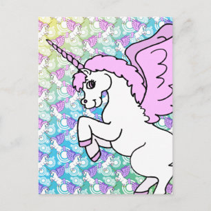 Postal Gráfico de Unicornio rosa y blanco