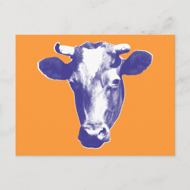 Postal Gráfico de vaca de arte pop morado (Anverso)