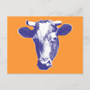 Postal Gráfico de vaca de arte pop púrpura