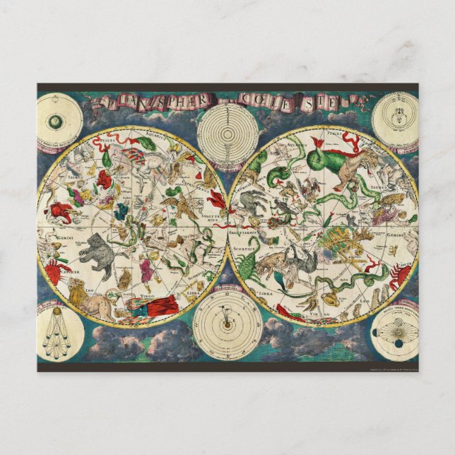 Postal Gráfico estelar Astronomía de la época del mapa ce (Anverso)