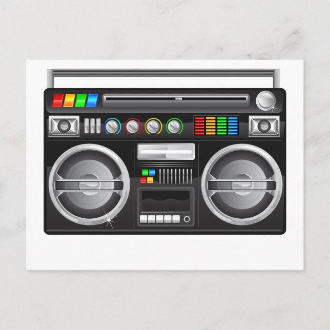 Postal gráfico retro boombox ghetto blaster (Anverso)
