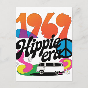 Postal Gráfico Retro de la Era Hippie 1969 con Símbolo de