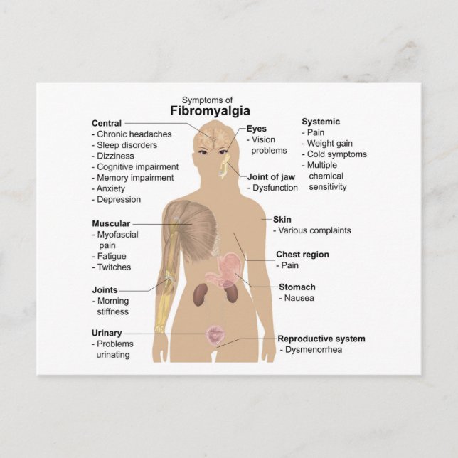 Postal Gráfico Rótulos frecuentes y síntomas de la fibrom (Anverso)