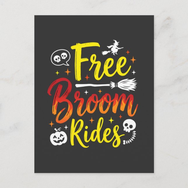 Postal Gráficos de Bruja con Escobas Gratis de Halloween (Anverso)