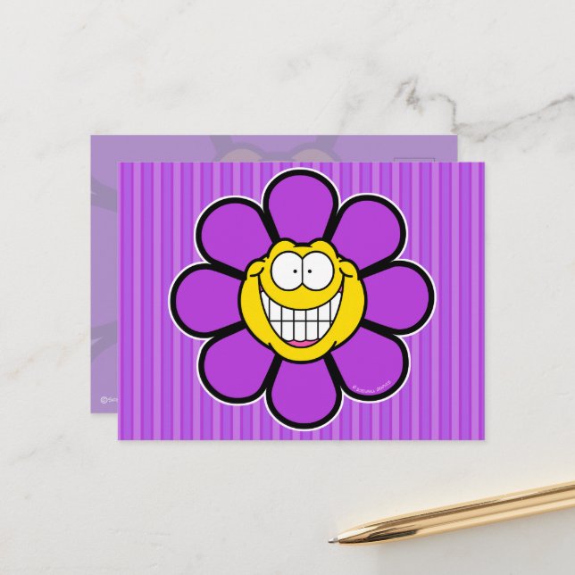 Postal Gráficos de Tornillo de Flor Feliz Púrpura (Anverso/Reverso In Situ)