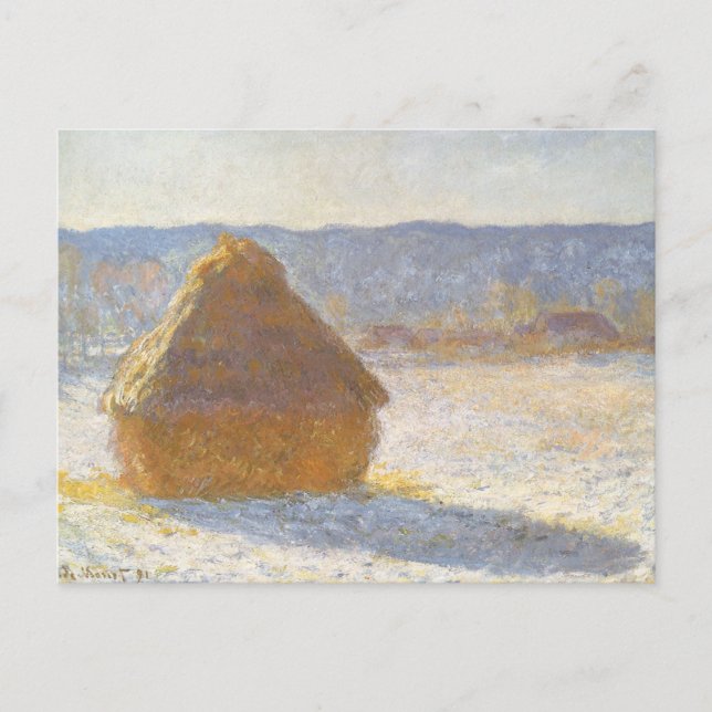 Postal Grainstack en la mañana, efecto de nieve de Claude (Anverso)
