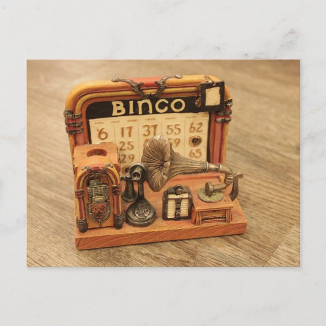 Postal gramófono vintage en miniatura (Anverso)