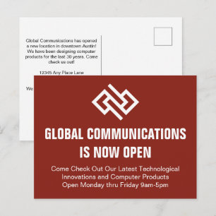Postal Gran Apertura de la Empresa Roja Anuncio Comercial