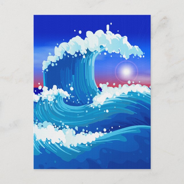 Postal Gran arte de ola azul del tsunami (Anverso)