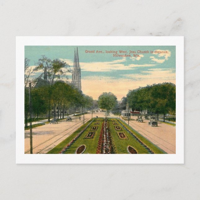Postal Gran avenida, Milwaukee, Wisconsin Vintage (Anverso)
