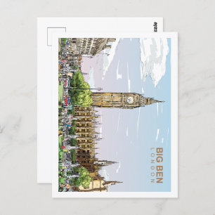 Postal Gran Ben Ilustracion Londres Famoso Travel Place