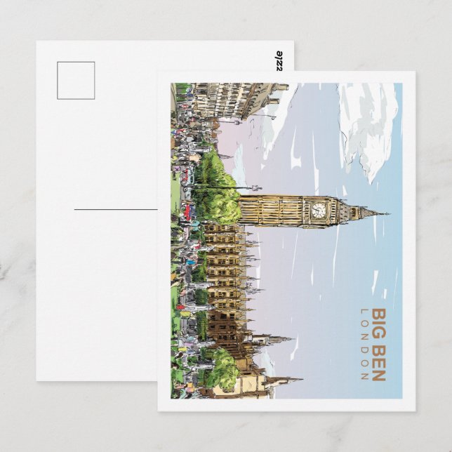 Postal Gran Ben Ilustracion Londres Famoso Travel Place (Anverso / Reverso)