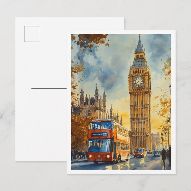 Postal Gran Ben Londres Inglaterra Ilustracion de Viajes  (Anverso / Reverso)
