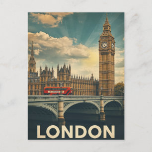 Postal Gran Ben y autobús de Londres