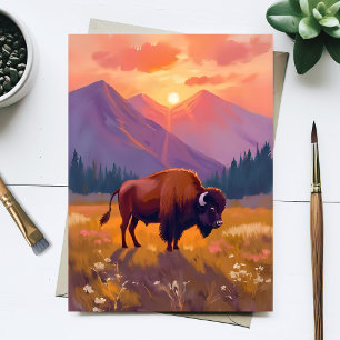 Postal Gran Bisonte de Teton   Pintura de viaje al parque
