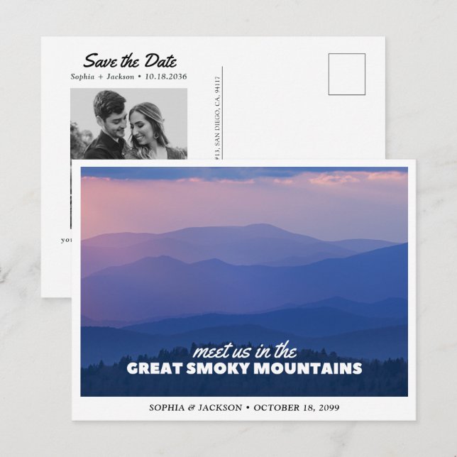 Postal Gran Boda en las Montañas Great Smoky Save the Dat (Anverso / Reverso)