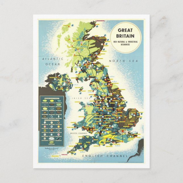 Postal Gran Bretaña Resources Map Vintage (Anverso)