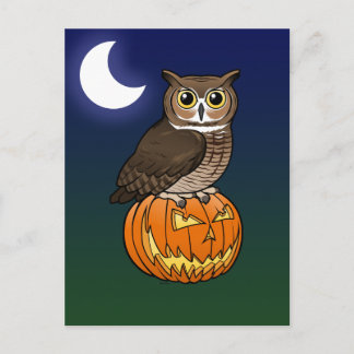 Postal Gran búho de cuernos de Halloween