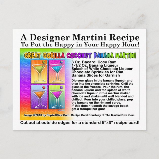 Postal Gran Coco de Gorila Banana Martini Receta Postca (Anverso)