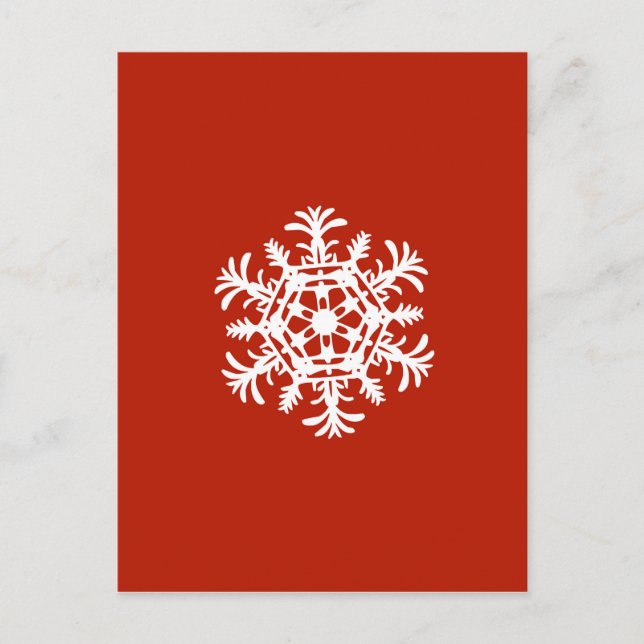 Postal Gran copo de nieve blanco en rojo (Anverso)