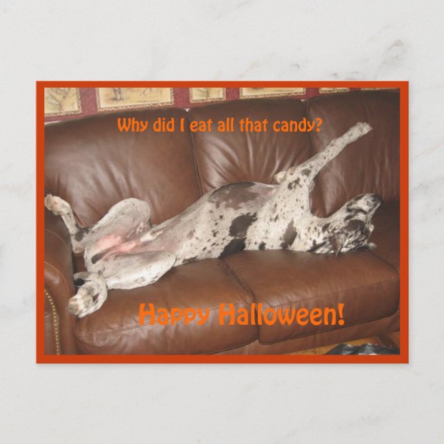 Postal Gran Dane Ate Demasiado Vela Halloween (Anverso)