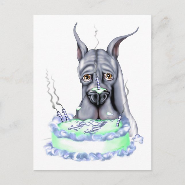 Postal Gran Dane Blue Birday Cake Face (Anverso)