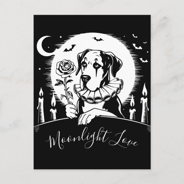 Postal Gran Danés "Amor a la luz de la luna (Anverso)