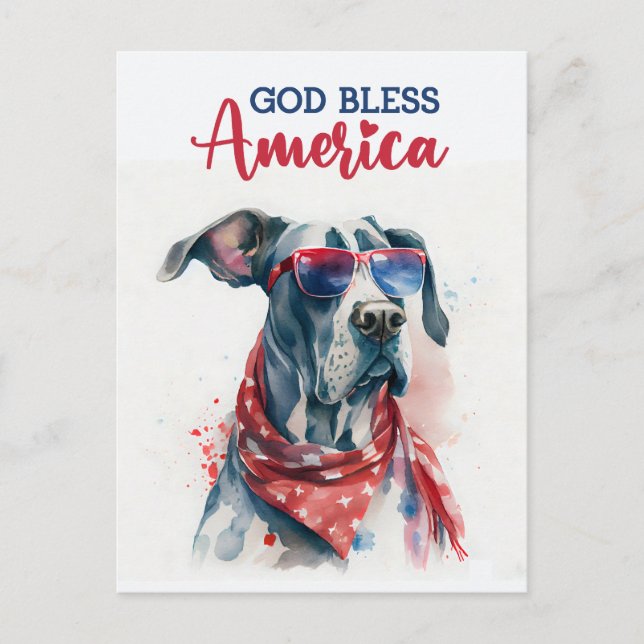 Postal Gran Danés patriota, Dios bendiga a América (Anverso)